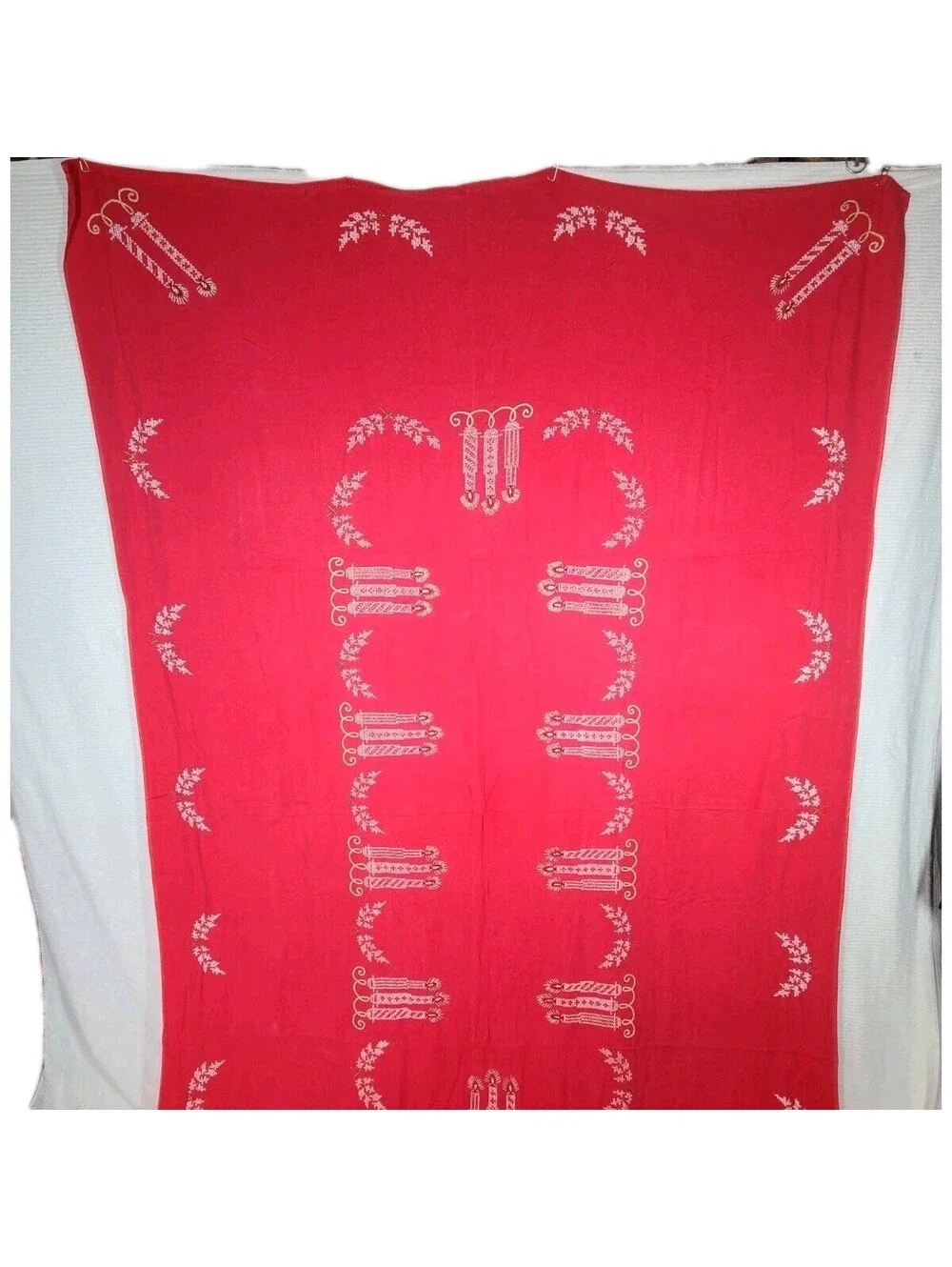 Vintage 1950s Holiday Tablecloth Rhinestone Candles 60x92